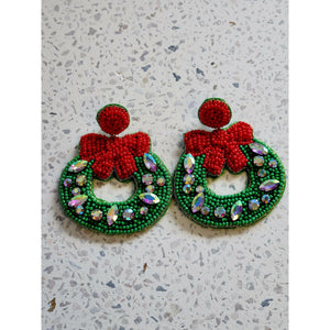 Beaded Wreath Christmas Earrings