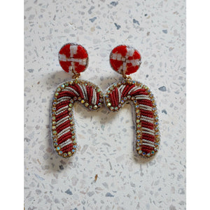 Beaded Candy Cane Christmas Earrings