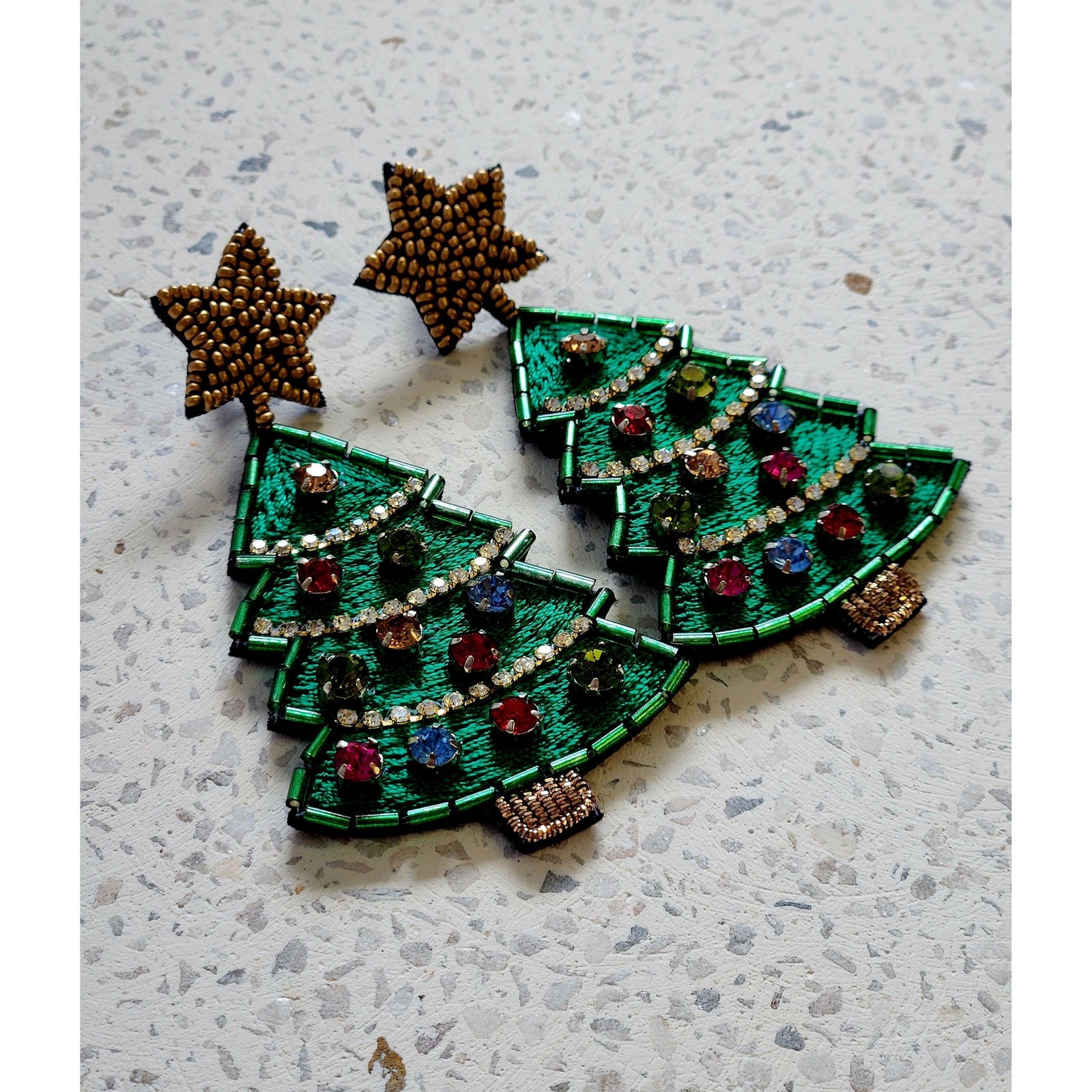 Beaded Christmas Tree Earrings