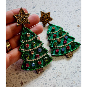 Beaded Christmas Tree Earrings