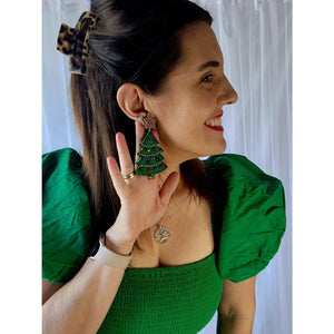 Beaded Christmas Tree Earrings