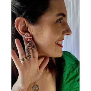 Beaded Candy Cane Christmas Earrings