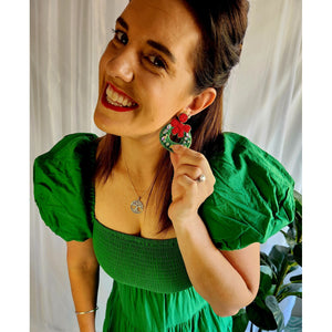 Beaded Wreath Christmas Earrings