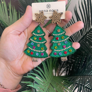 Beaded Christmas Tree Earrings