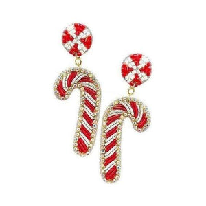 Beaded Candy Cane Christmas Earrings