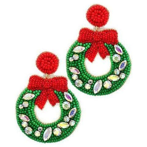 Beaded Wreath Christmas Earrings